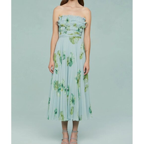 AMUR Dresses & Skirts - Amur Cathy Midi Dress Womens 10 Strapless Lily Pad Formal Elegant Whimsical
